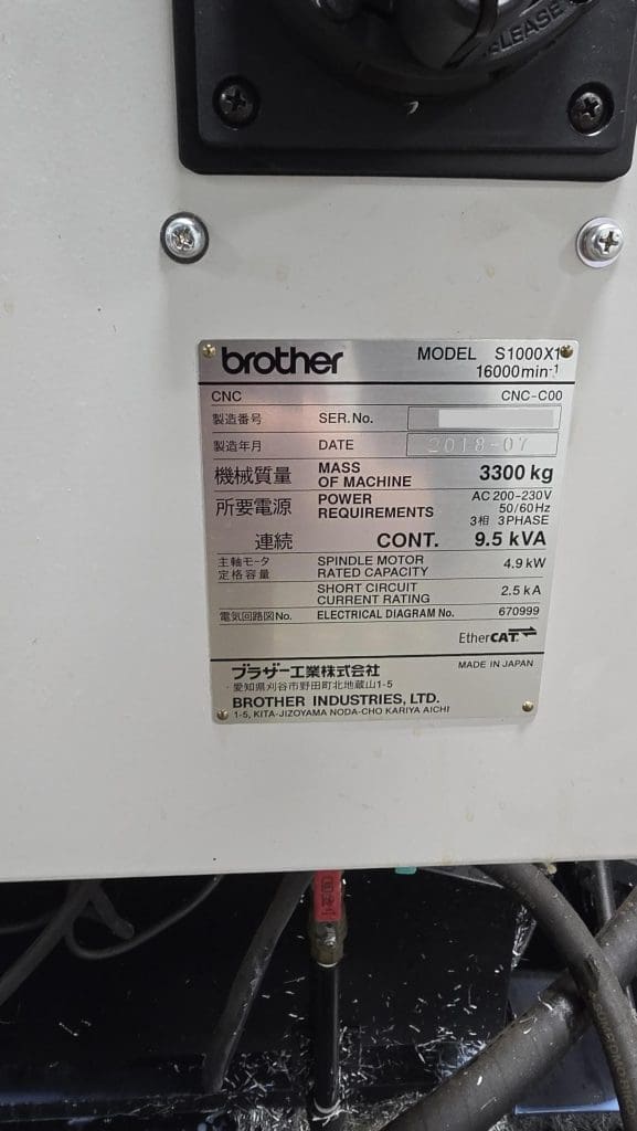 Used Brother Speedio S1000X1 CNC Vertical Machining Center For Sale