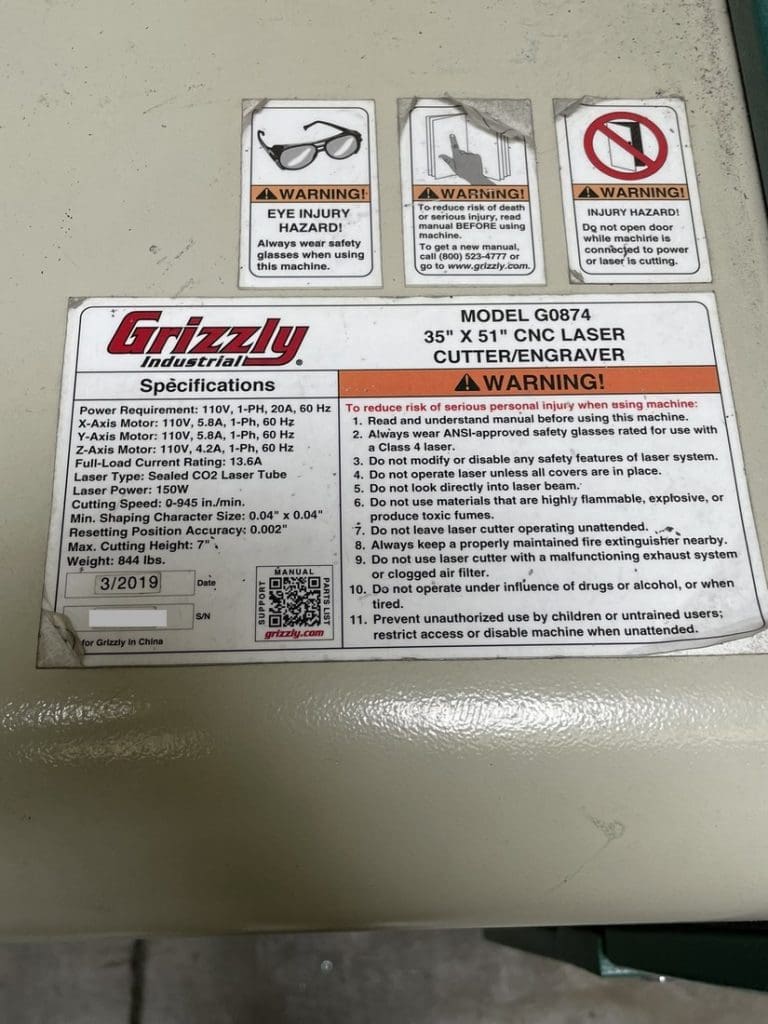 Used Grizzly G0874 CNC Laser Engraver For Sale