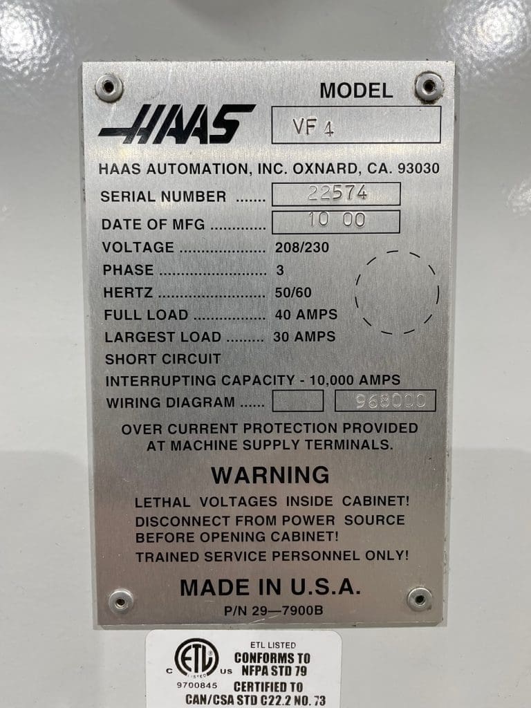 Used Haas VF-4 CNC Vertical Machining Center For Sale