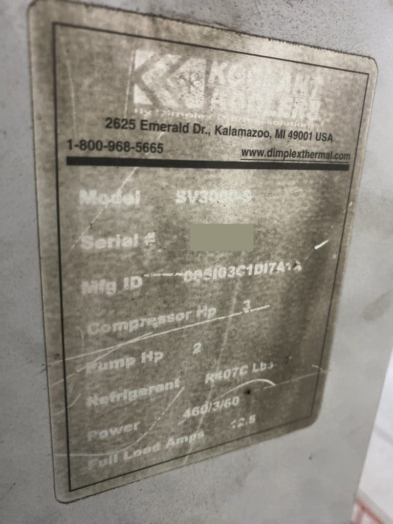 Used Koolant Koolers SV3000-S Waterjet Chiller For Sale