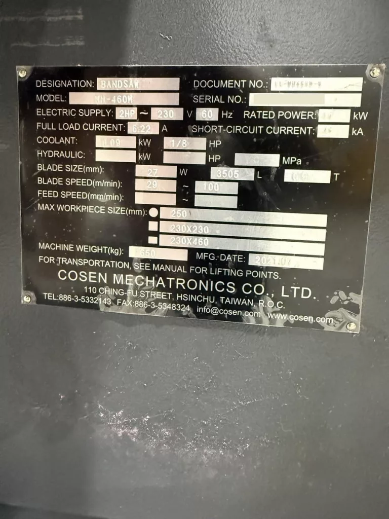 2021 Cosen MH-460M Saw, photo 7 of 7