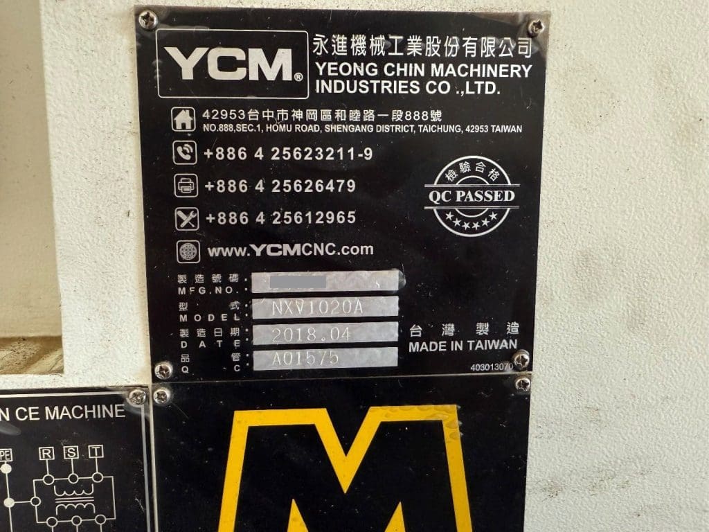 Used YCM NXV-1020A CNC Vertical Machining Center For Sale