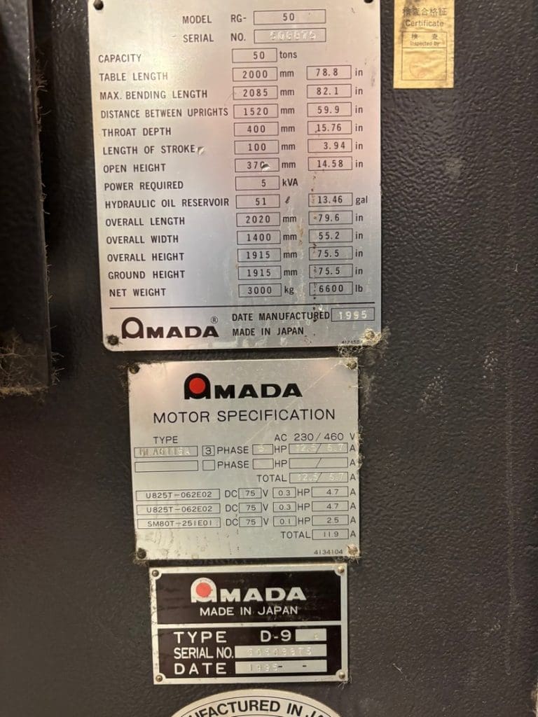 Used Amada RG-50 Press Brake For Sale