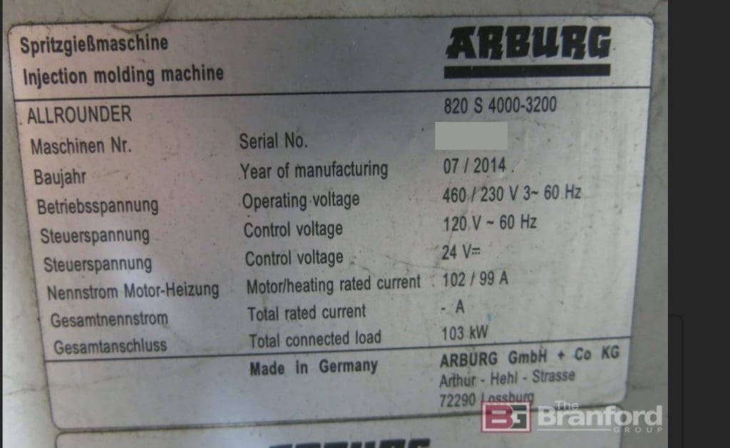 Used Arburg 820S 4000-3200 Injection Molding Machine For Sale