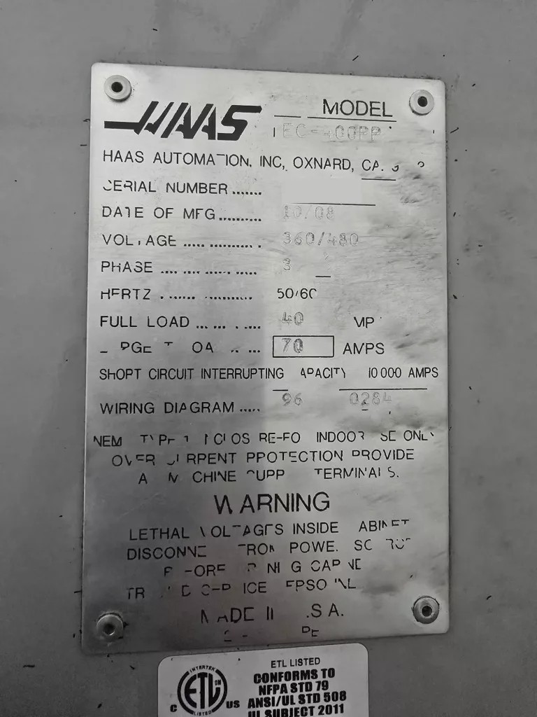 2008 Haas EC-400PP CNC Horizontal Machining Center, photo 7 of 7