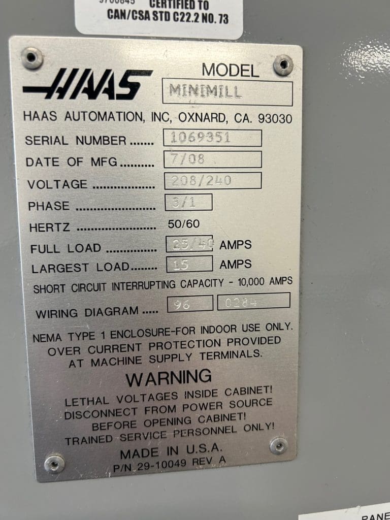 Used Haas Mini Mill CNC Vertical Machining Center For Sale