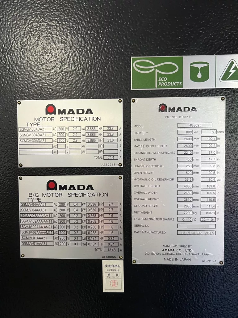 Used Amada HG8025 Press Brake For Sale