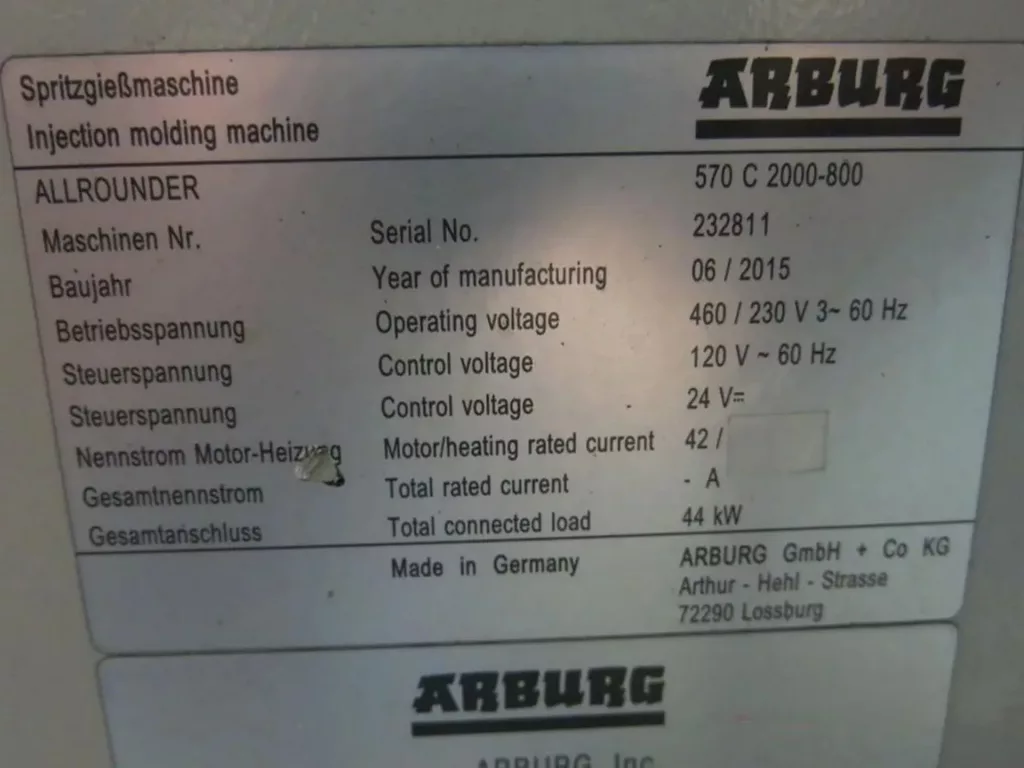 Used Arburg 570C 2000-800 Injection Molding Machine For Sale