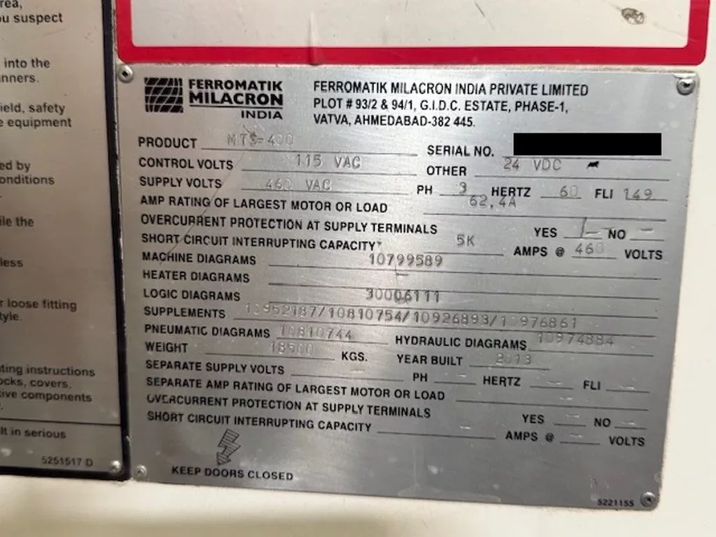 Used Cincinnati Milacron MTS-400 Injection Molding Machine For Sale
