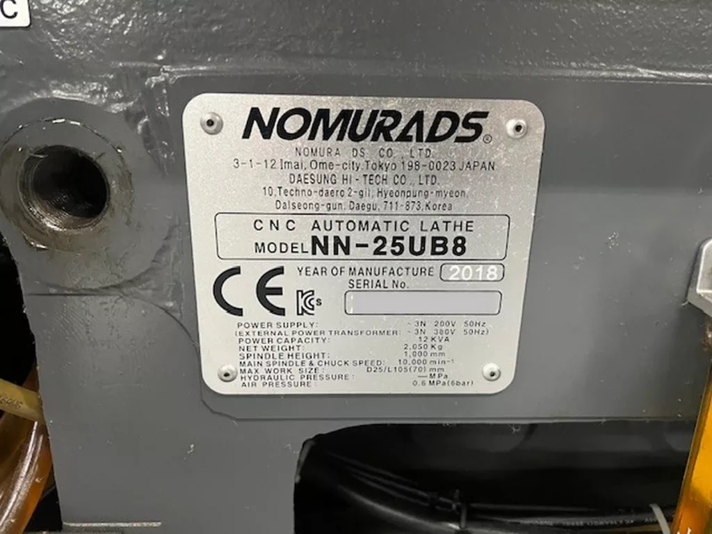Used Nomura NN-25UB8 CNC Lathe For Sale