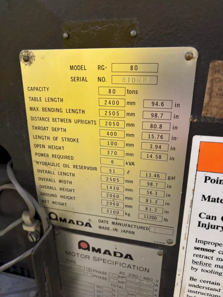 Used Amada RG-80 Press Brake For Sale