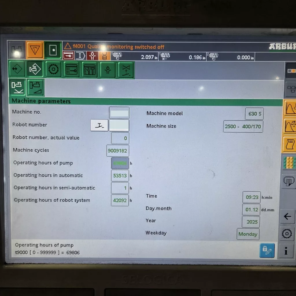 Used Arburg 630S 2500-400/170 Injection Molding Machine For Sale