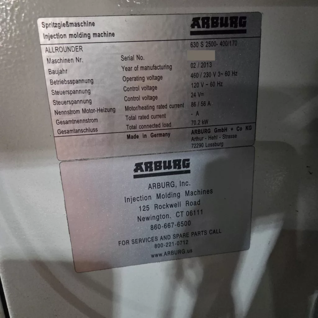 Used Arburg 630S 2500-400/170 Injection Molding Machine For Sale
