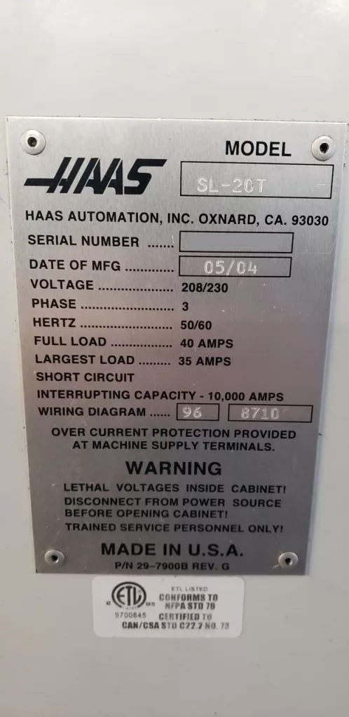 Used Haas SL-20T CNC Lathe For Sale