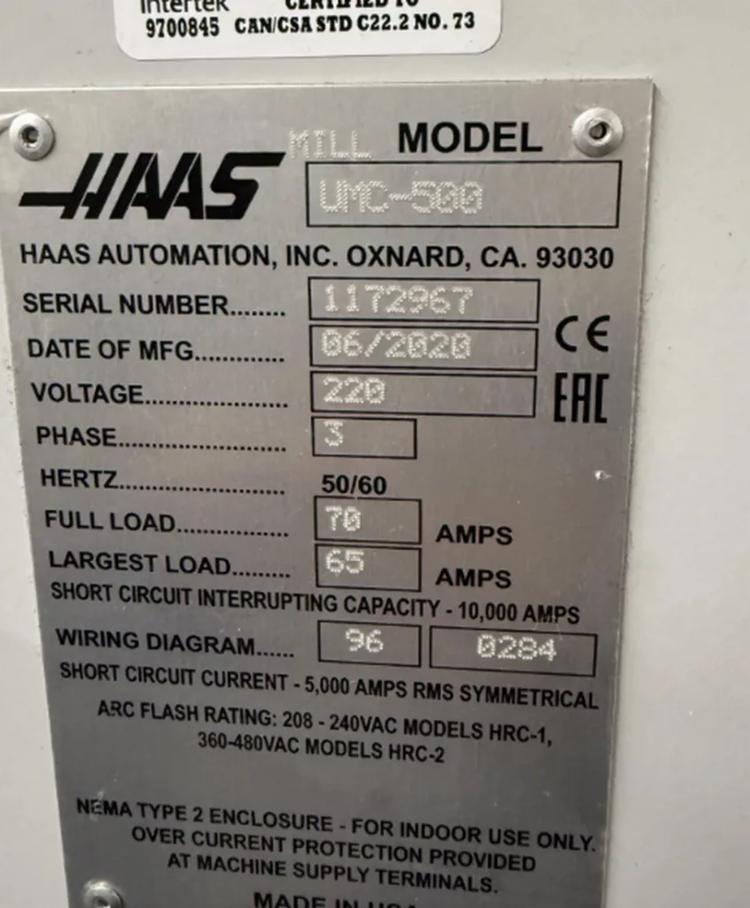 2020 Haas UMC-500 CNC Vertical Machining Center, photo 26 of 26