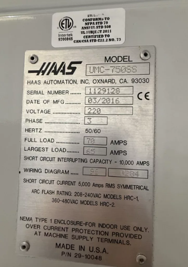 Used Haas UMC-750SS CNC Vertical Machining Center For Sale