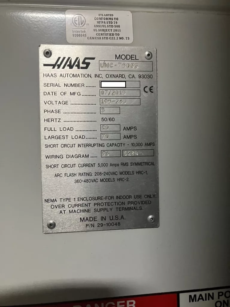 Used Haas UMC-750SS CNC Vertical Machining Center For Sale
