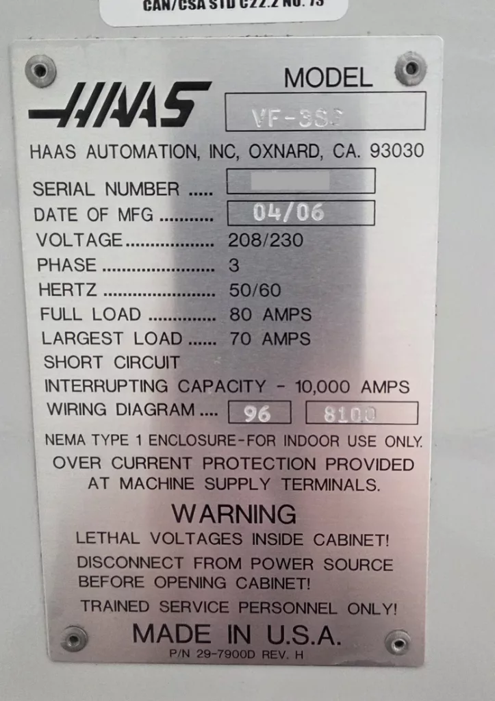 Used Haas VF-3SS CNC Vertical Machining Center For Sale