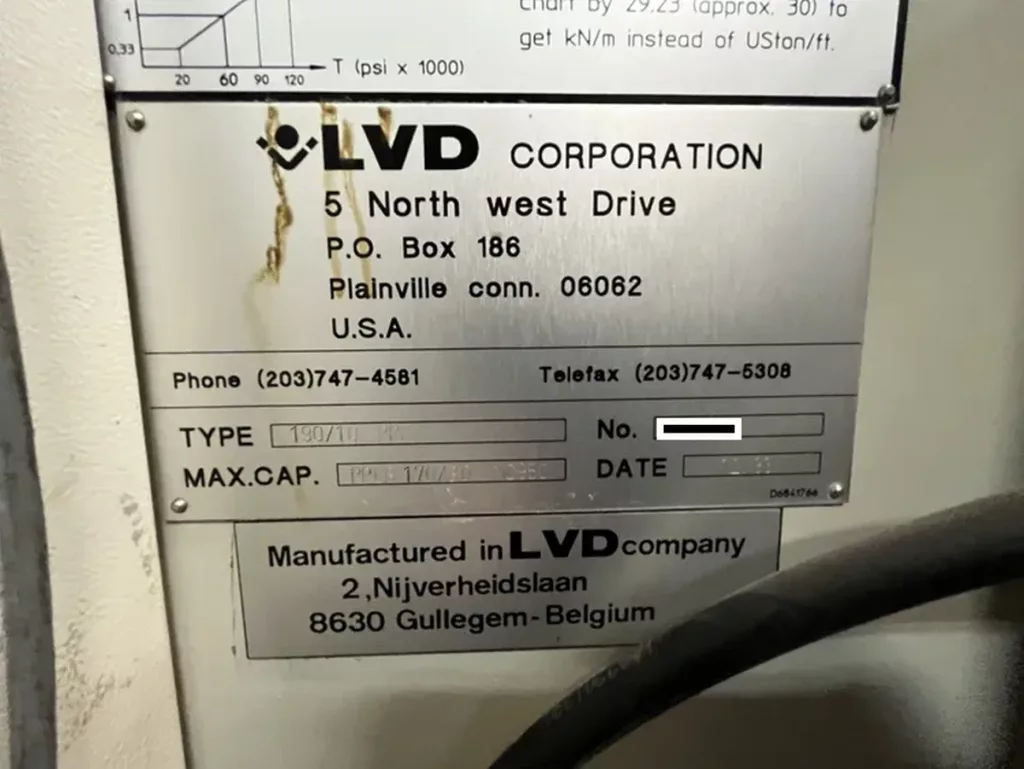 1993 LVD 190/10 PPE Press Brake, photo 7 of 7
