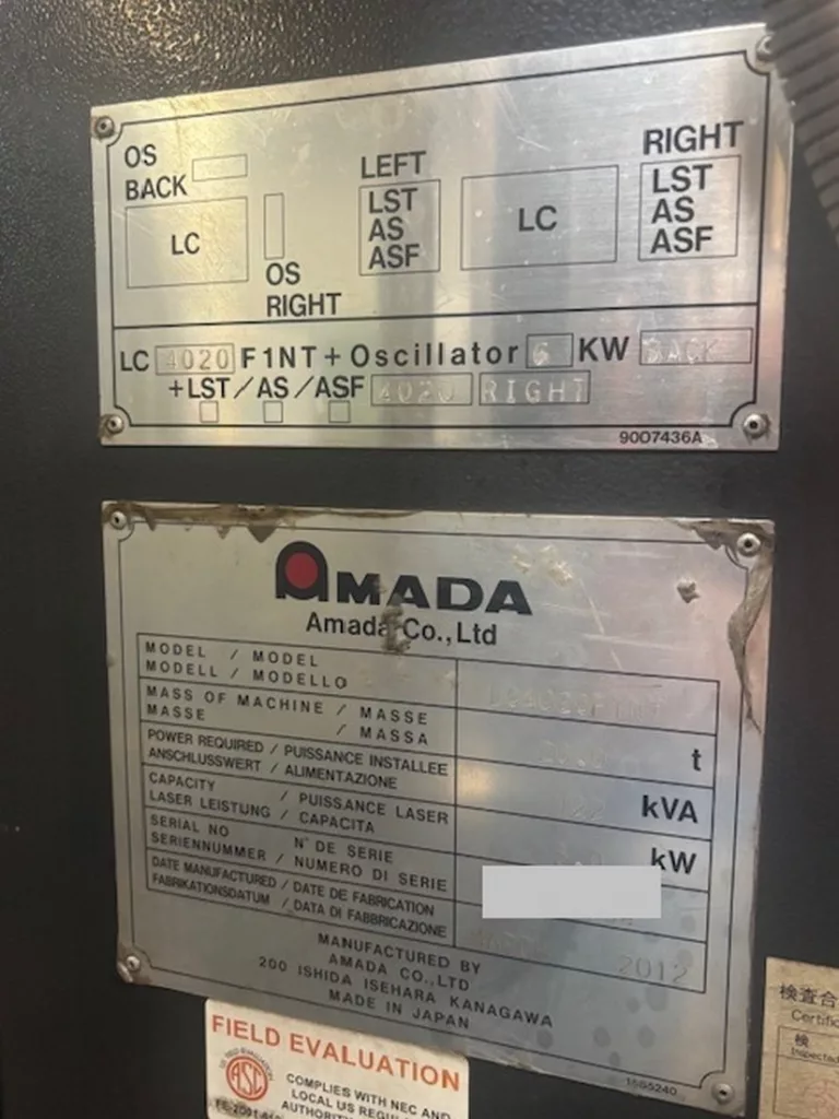 2012 Amada LC 4020 F1NT Laser, photo 6 of 6