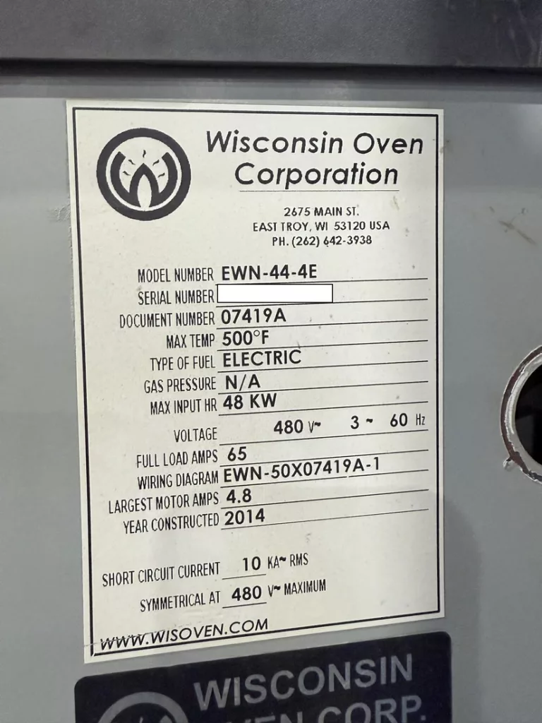 2014 Wisconsin Oven Corp EWN-44-4E Oven/ Chamber, photo 3 of 3