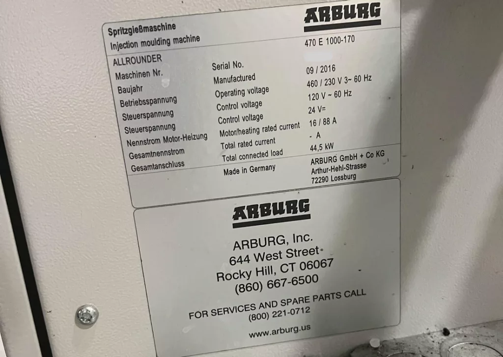 2016 Arburg Allrounder 470E 1000-170 Injection Molding Machine, photo 6 of 6
