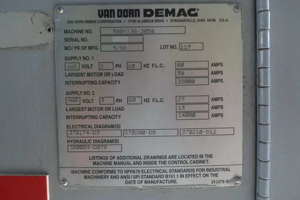 Used Van Dorn 300HT-30 Injection Molding Machine For Sale