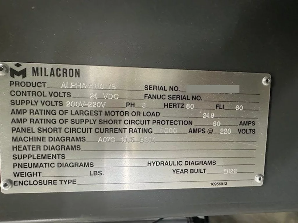 Used Cincinnati Milacron ALPHA-S110iB Injection Molding Machine For Sale