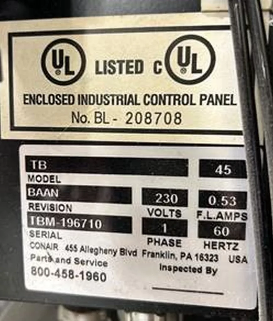 Used Conair EQP2DRY/MDCW50 Plastic Dryer For Sale