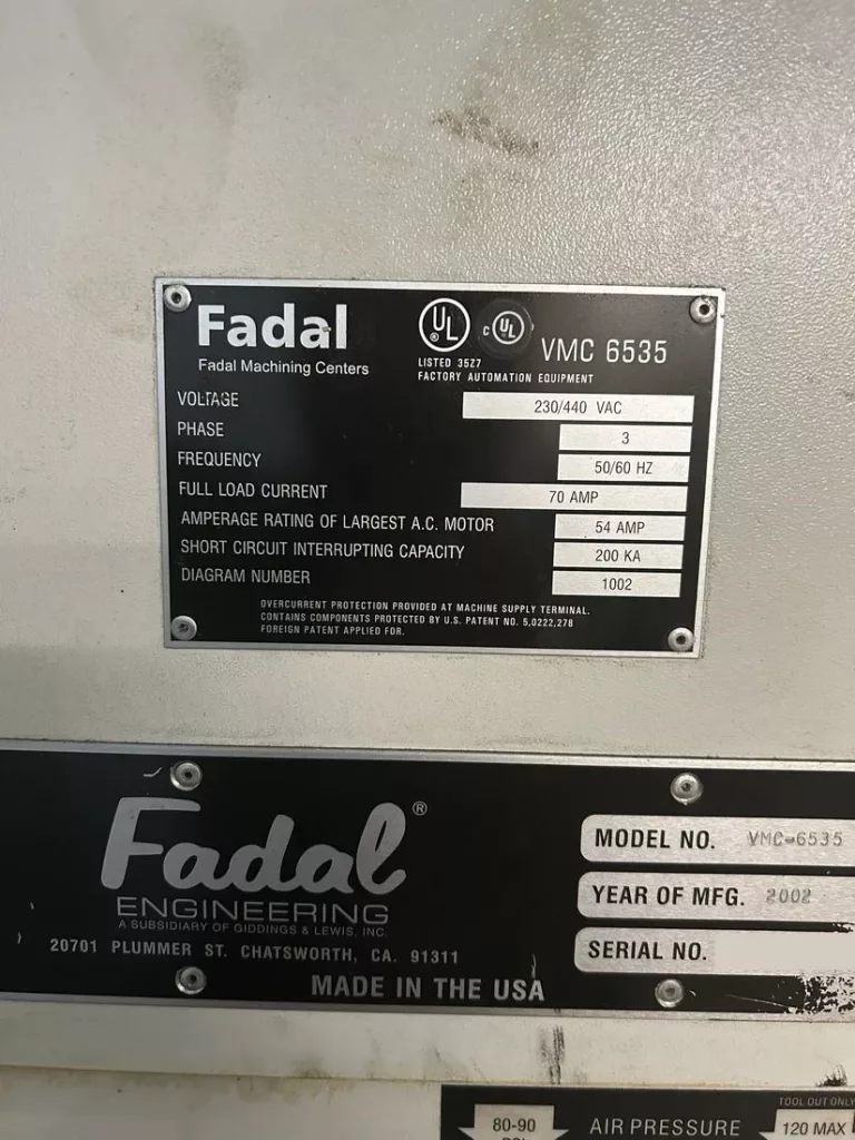 Used Fadal VMC 6535 CNC Vertical Machining Center For Sale