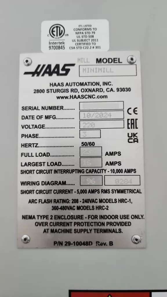 2024 Haas Mini Mill CNC Vertical Machining Center, photo 4 of 5