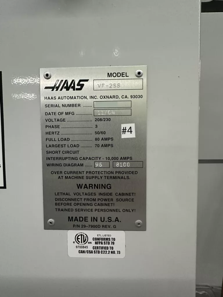 Used Haas VF-2SS CNC Vertical Machining Center For Sale