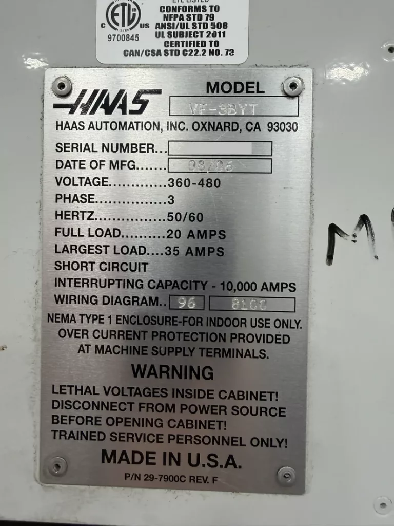2006 Haas VF-3BYT CNC Vertical Machining Center, photo 8 of 8