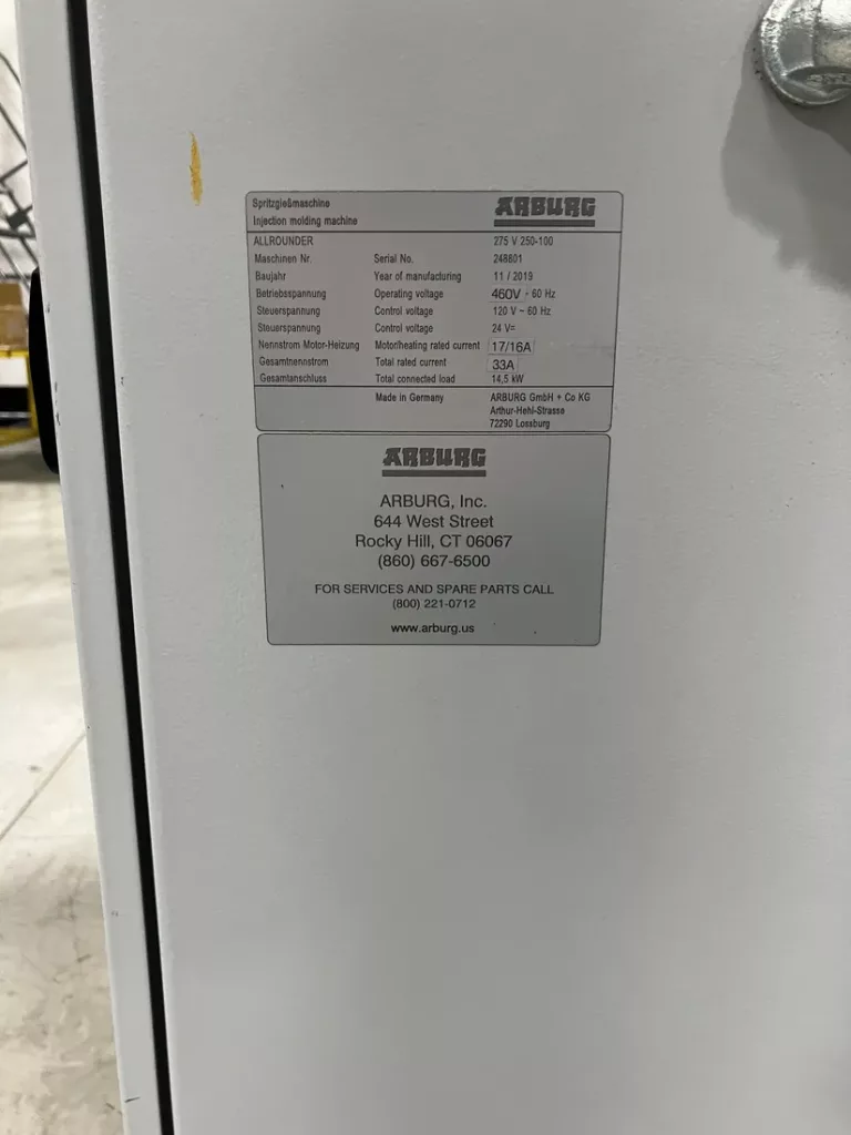 2019 Arburg Allrounder 275V 250-100 Injection Molding Machine, photo 5 of 5