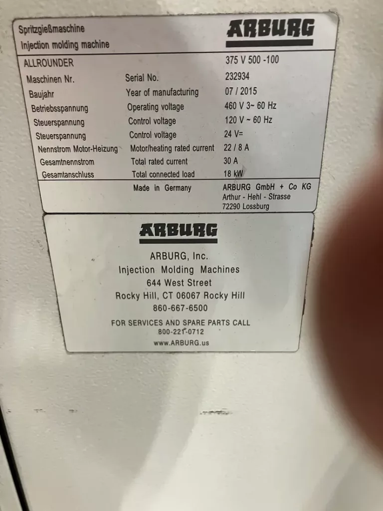 Used Arburg Allrounder 375V 500-100 Injection Molding Machine For Sale