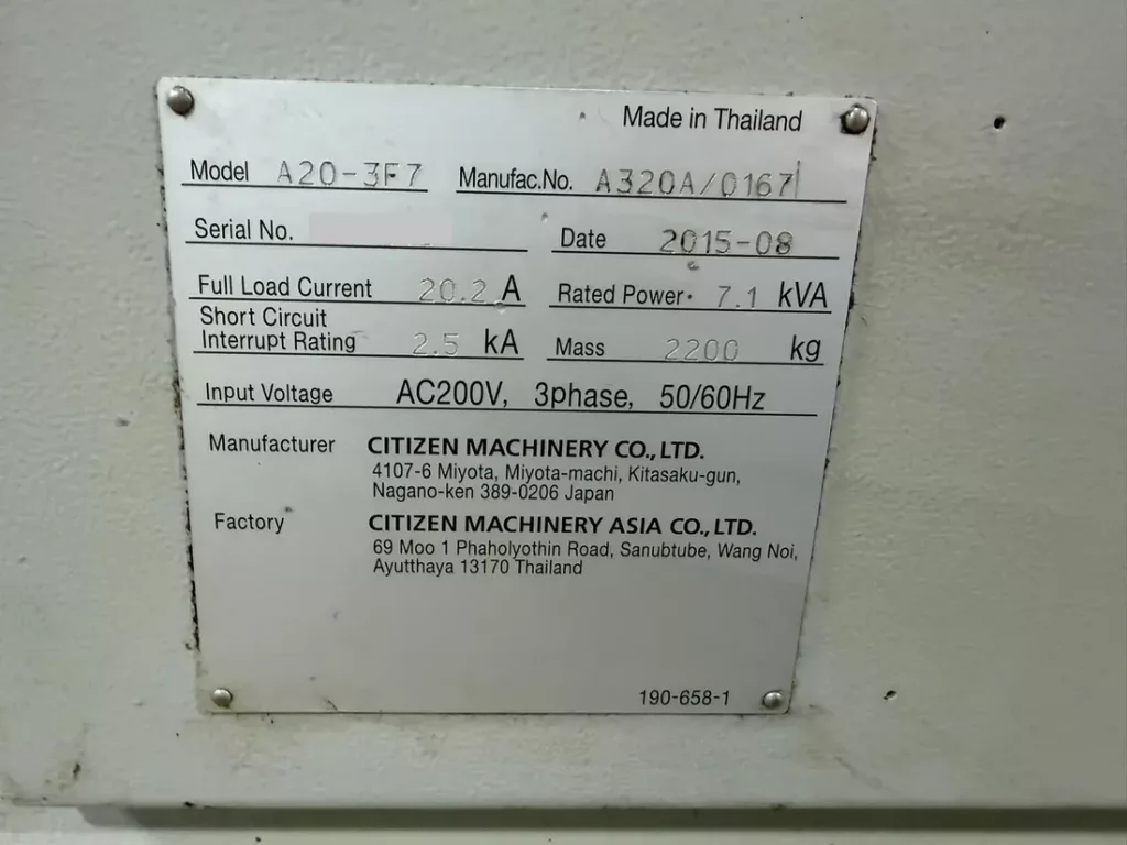 2015 Citizen A20-3F7 CNC Lathe, photo 14 of 14
