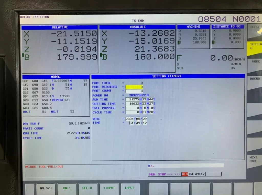 2020 Doosan NHP 4000 CNC Horizontal Machining Center, photo 7 of 10