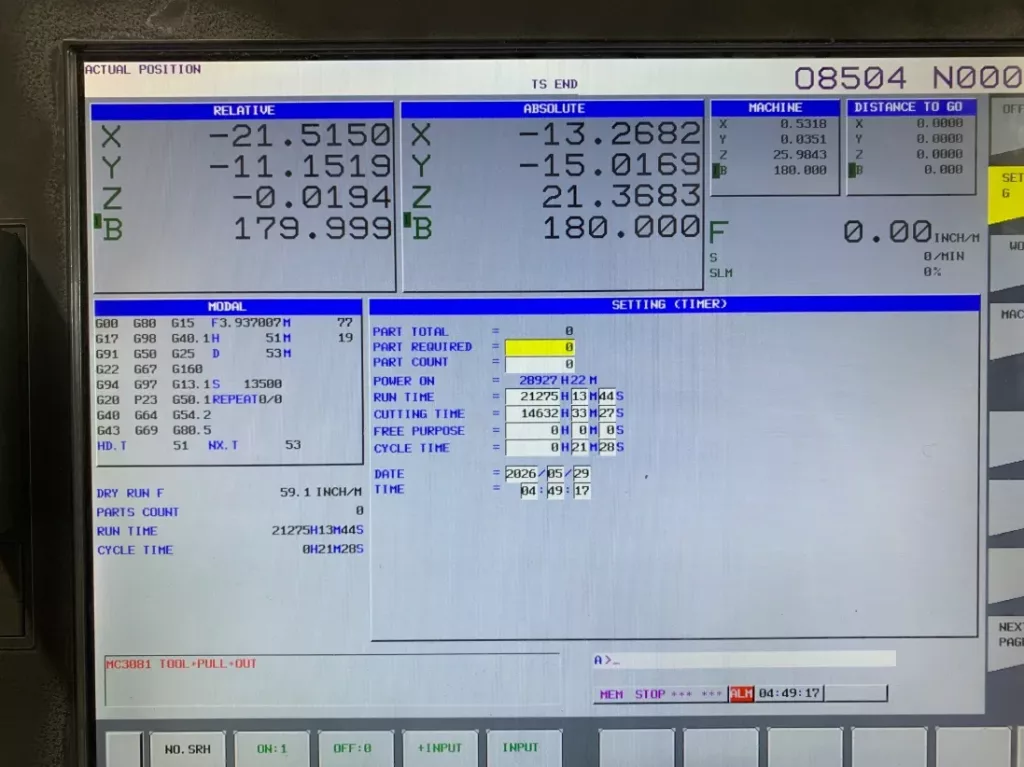 2020 Doosan NHP 4000 CNC Horizontal Machining Center, photo 7 of 10