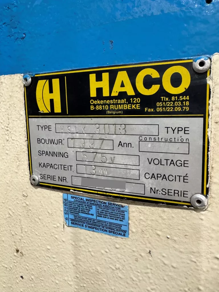 Used Haco HSLX 3013 Shear For Sale