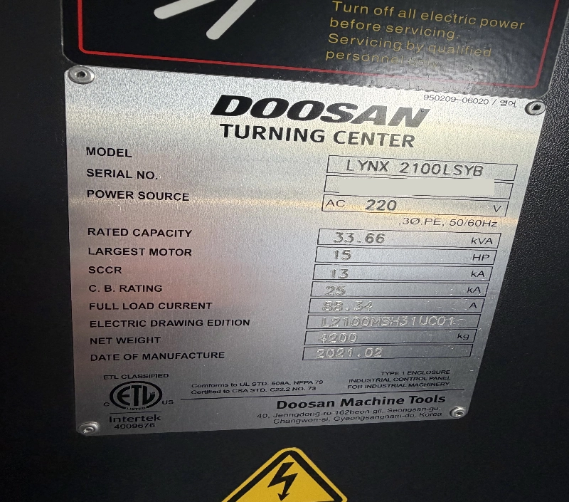 2021 Doosan Lynx 2100LSYB CNC Lathe, photo 16 of 16