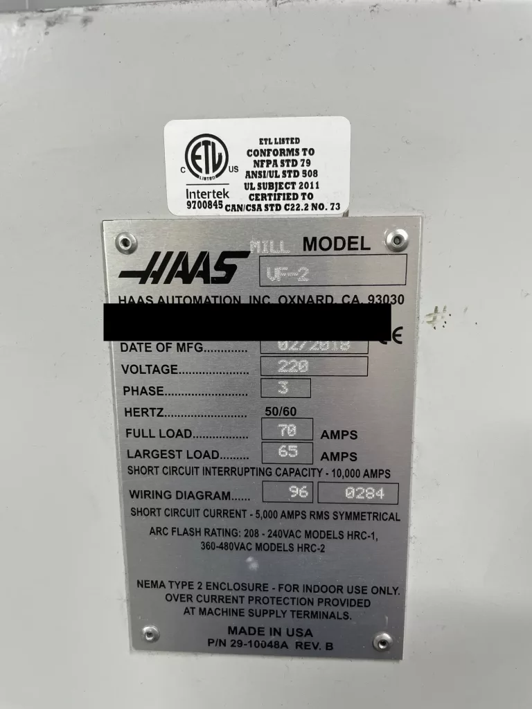 2018 Haas VF-2 CNC Vertical Machining Center, photo 7 of 7