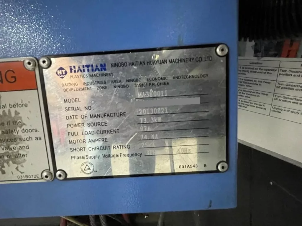 2013 Haitian MA 3800/2250II Injection Molding Machine, photo 4 of 5