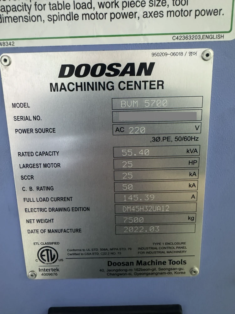 2022 Doosan BVM 5700