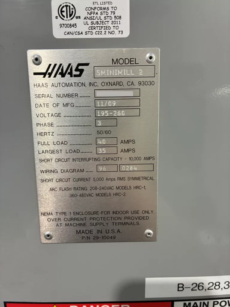 2009 Haas Super Mini Mill 2 CNC Vertical Machining Center, photo 5 of 5