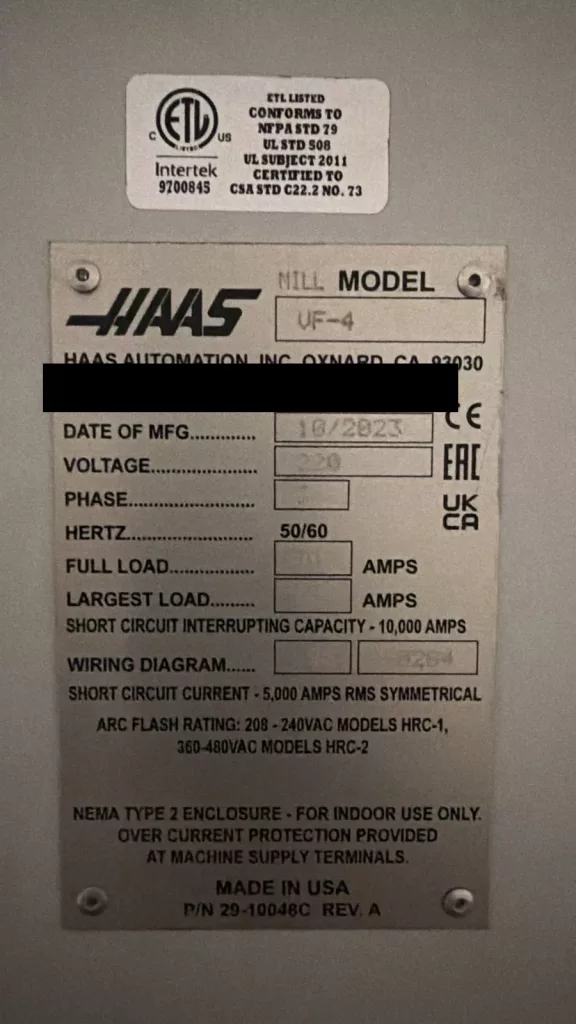 2023 Haas VF-4 CNC Vertical Machining Center, photo 5 of 5