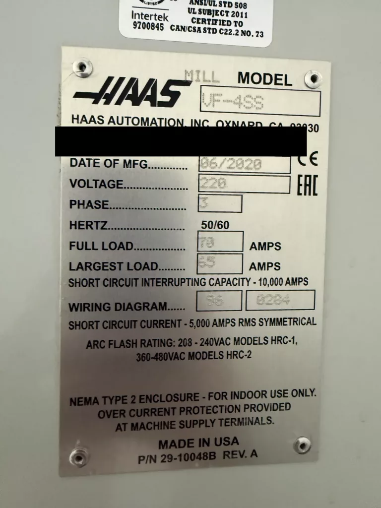 2020 Haas VF-4SS CNC Vertical Machining Center, photo 27 of 28
