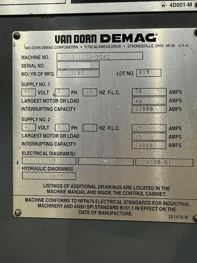 2000 Van Dorn 230HT1220 Injection Molding Machine, photo 7 of 7