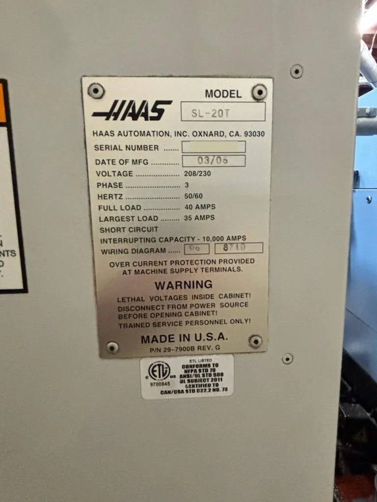 2006 Haas SL-20T CNC Lathe, photo 7 of 7