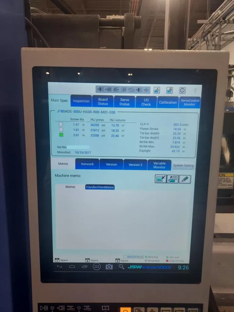 2018 JSW 180ADS-300U Injection Molding Machine, photo 6 of 7