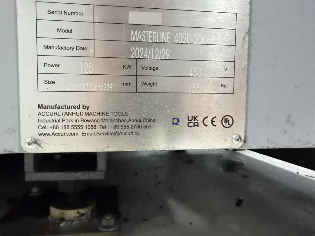 2024 Accurl Masterline 4020-20KW Laser, photo 11 of 11